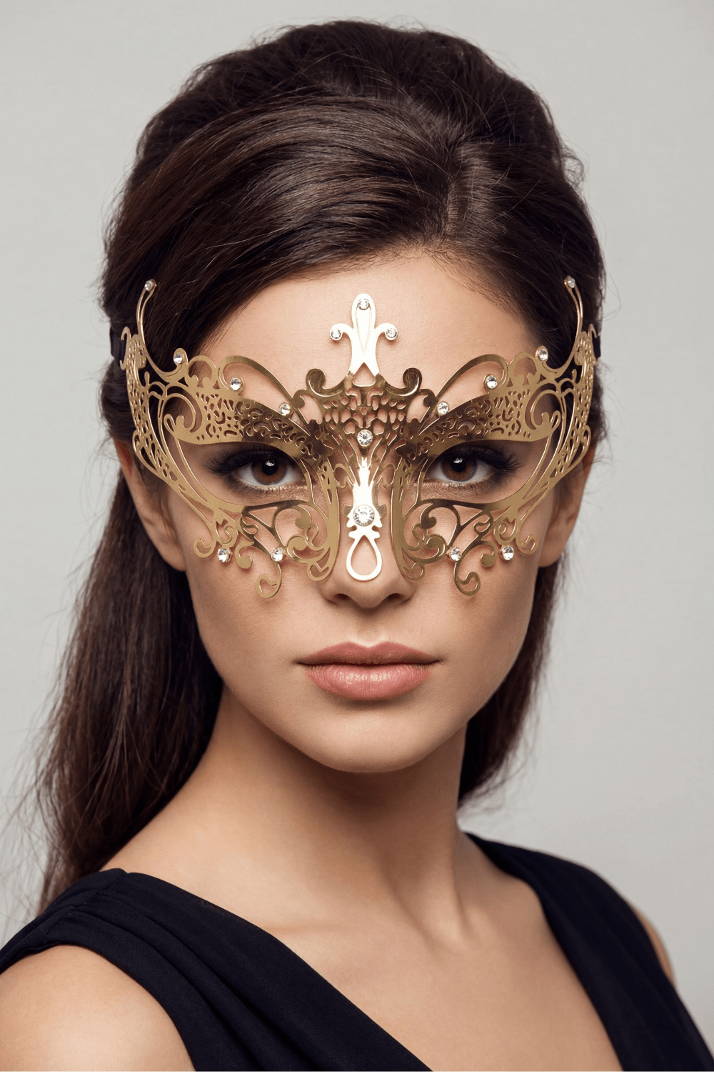 Masque vénitien Lucia rigide avec strass