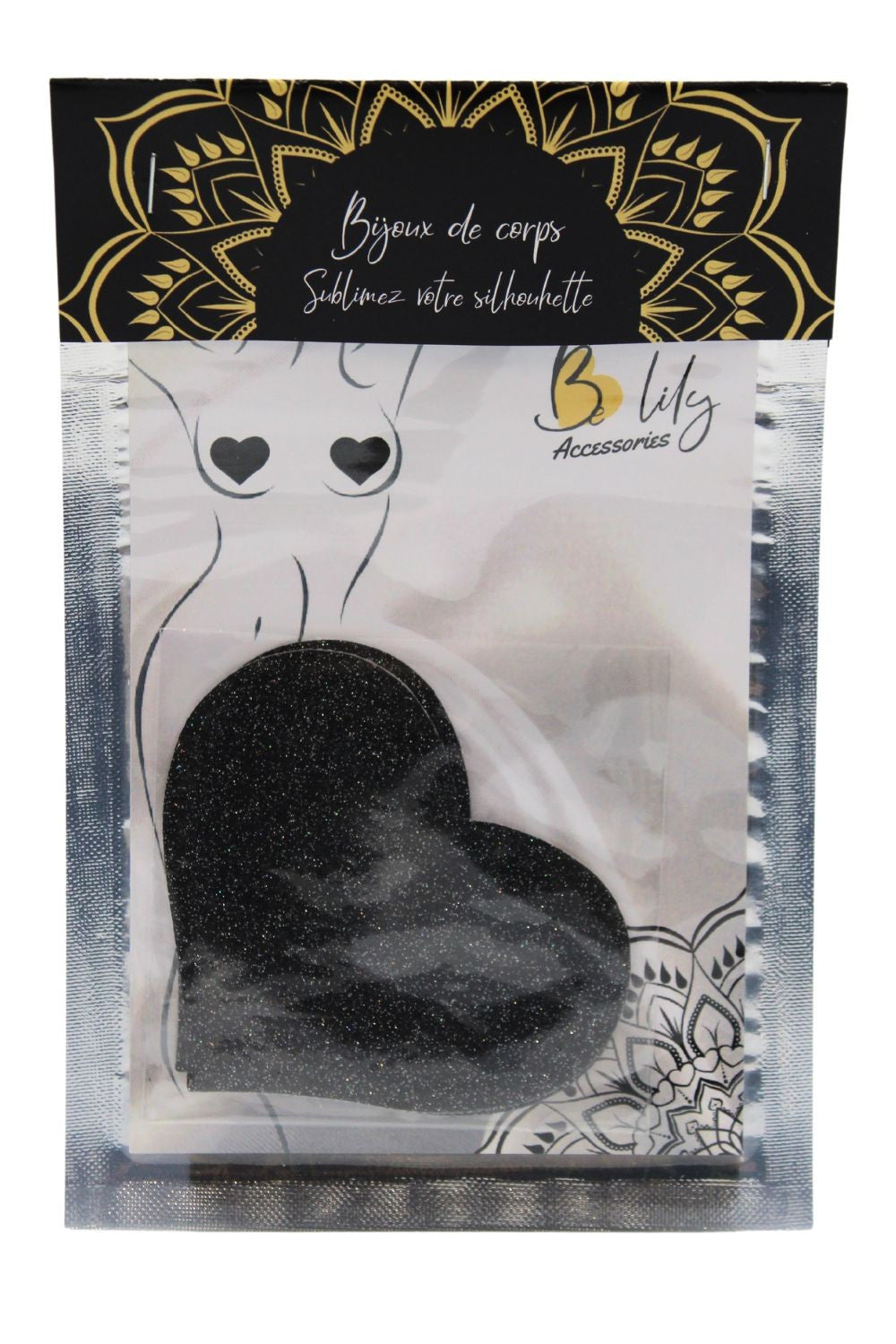 Paire de cache tétons adhésifs coeur pailleté