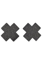 Paire de cache tétons adhésifs croix pailletée