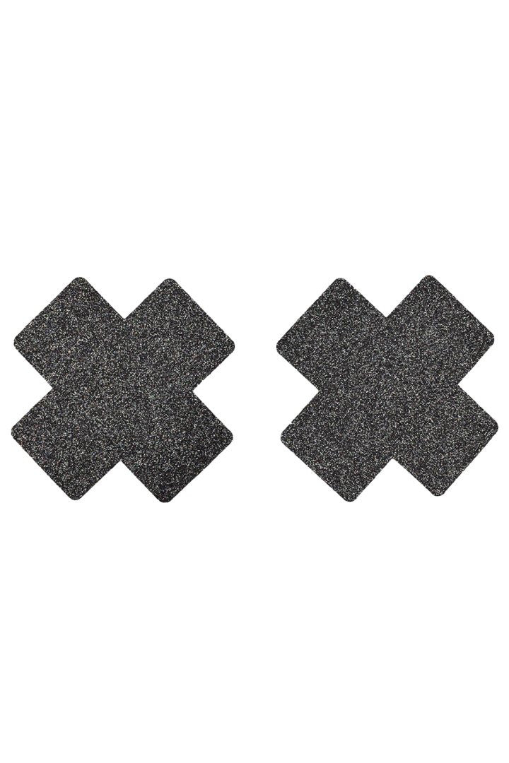 Paire de cache tétons adhésifs croix pailletée