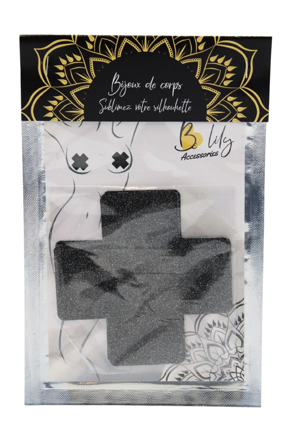 Paire de cache tétons adhésifs croix pailletée