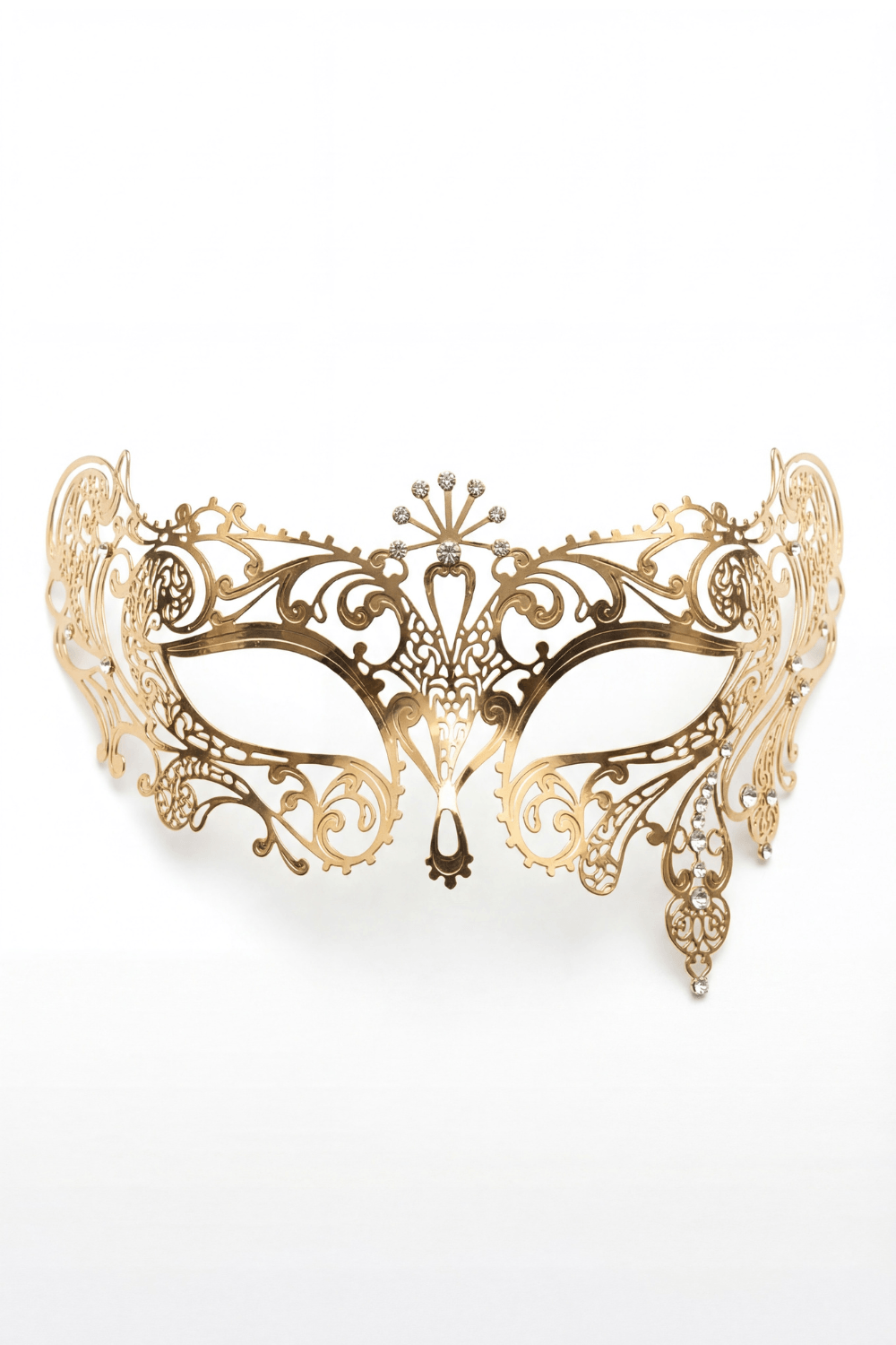 Masque vénitien Bianca rigide doré avec strass