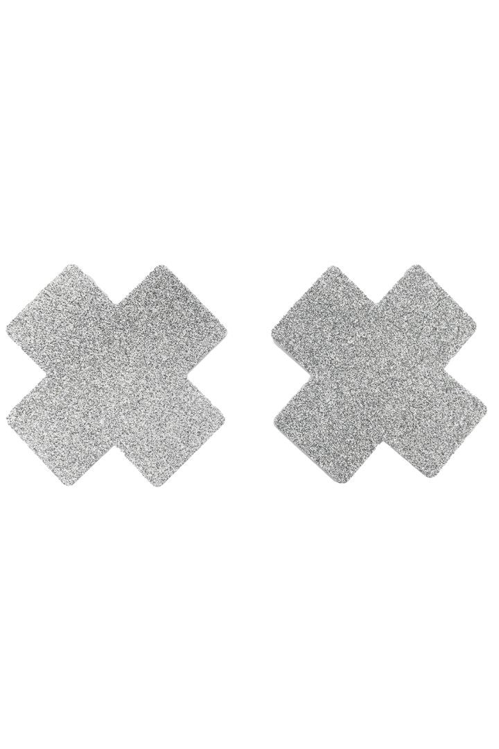 Paire de cache tétons adhésifs croix pailletée