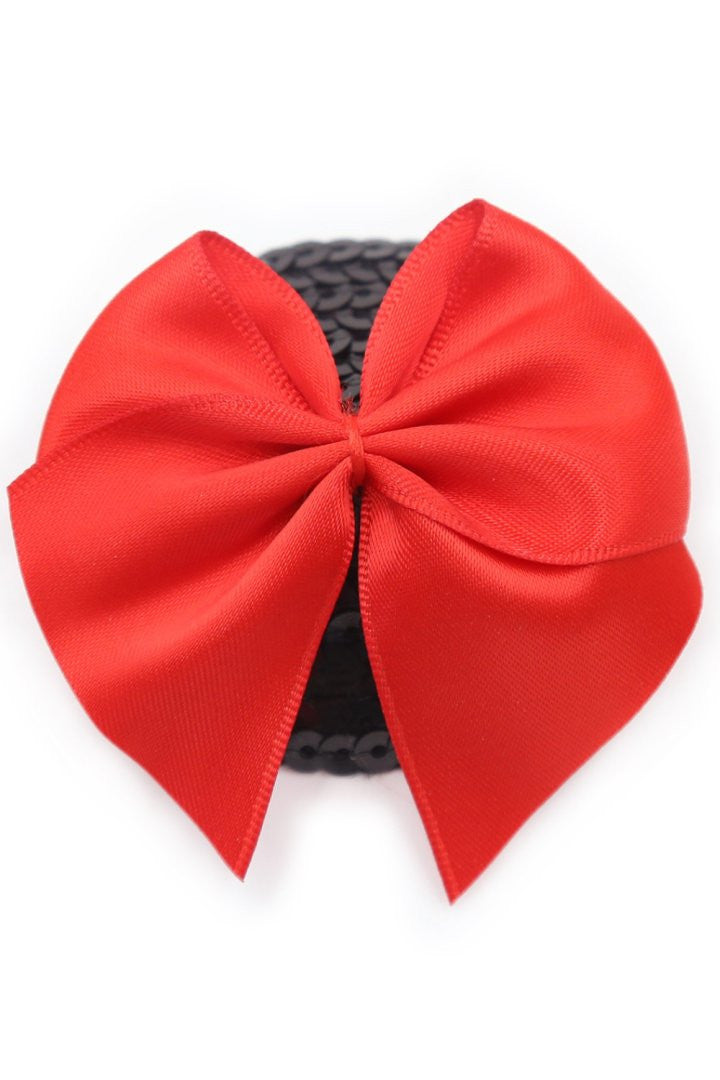 Paire de cache tétons adhésifs noir avec nœud papillon rouge
