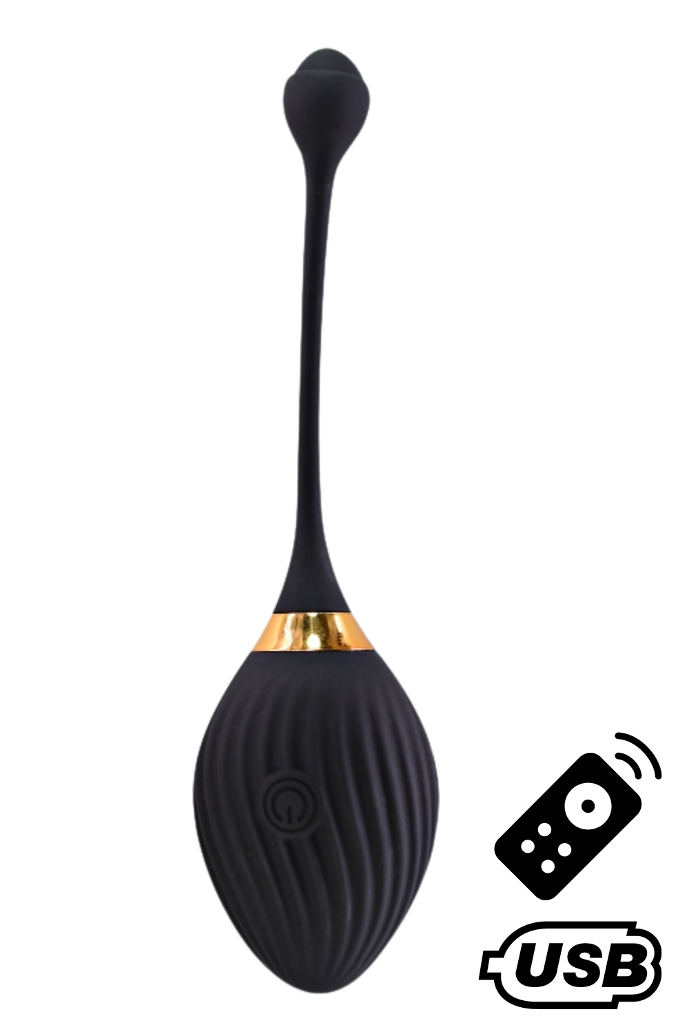 WAVE, Un Œuf vibrant noir USB avec télécommande, dans un silicone médical doux et lisse