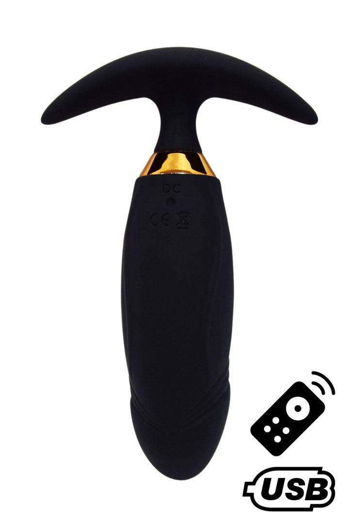 PEACH, Plug Vibrant noir long USB avec télécommande, dans un silicone médical doux et lisse