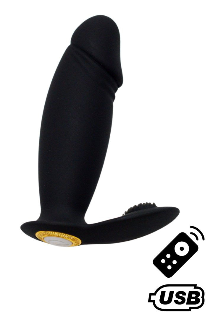 ACHILLE, Mini vibromasseur noir USB, forme pénis avec stimulation clitoridienne, avec télécommande