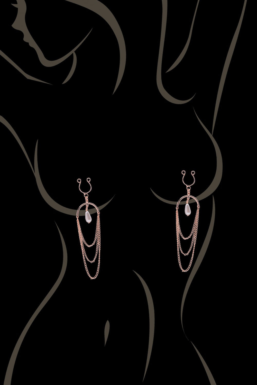 Bijoux de seins avec 3 chainettes doré rose et une perle