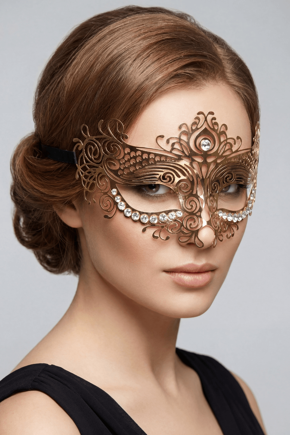 Masque vénitien Ornella rigide avec strass
