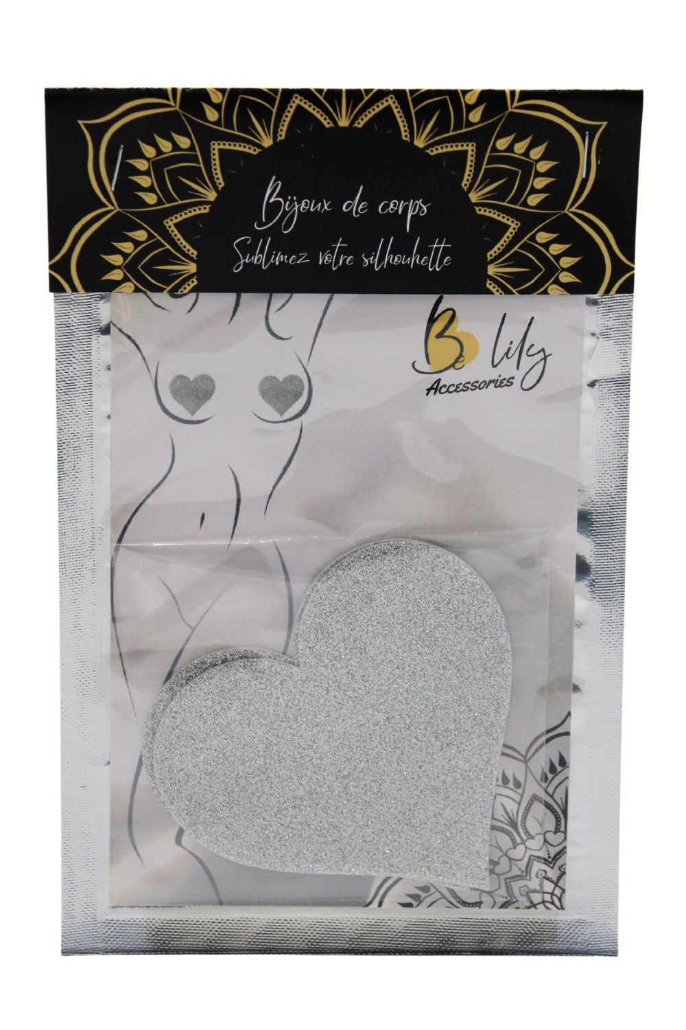 Paire de cache tétons adhésifs coeur pailleté
