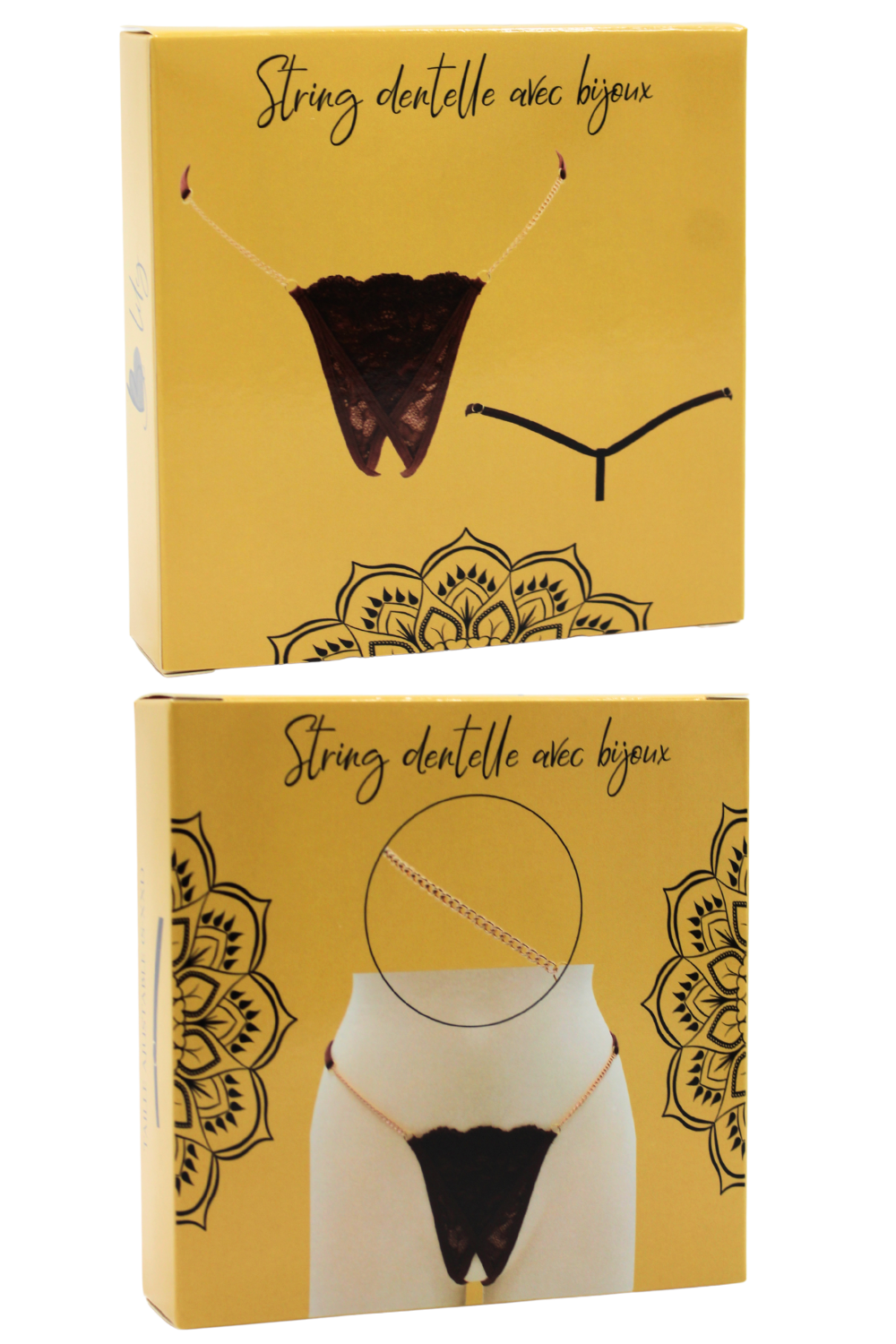 String en dentelle ouvert avec chaînes dorées
