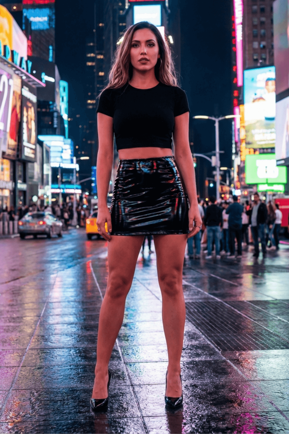 Jupe noire en simili cuir avec zip Lara