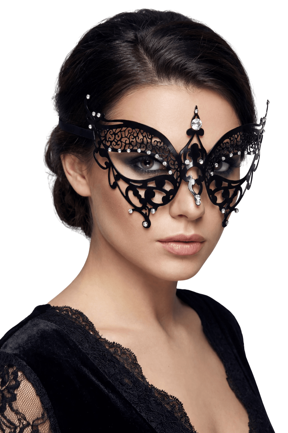 Masque vénitien Alida rigide avec strass