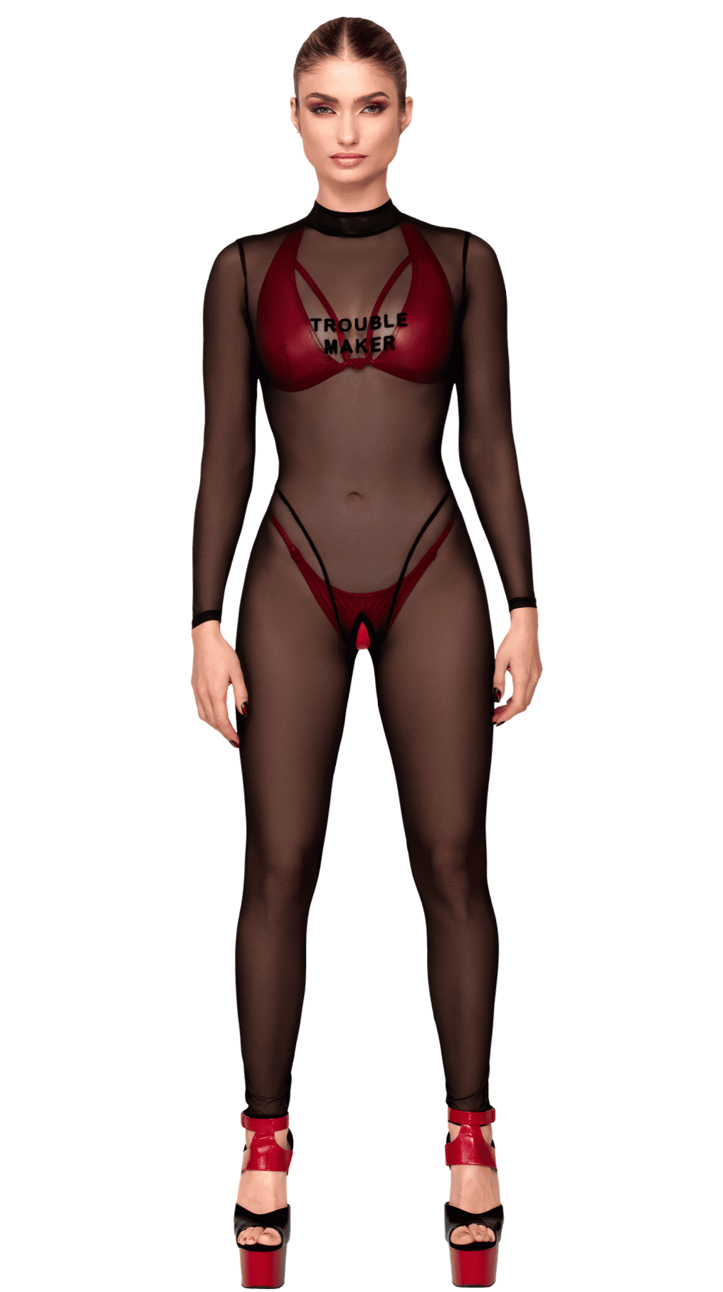 F387 Catsuit transparent noir