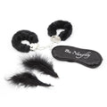 Kit coquin 4 pièces : Menottes, 1 plume et masque