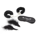 Kit coquin 4 pièces : Menottes, 1 plume et masque