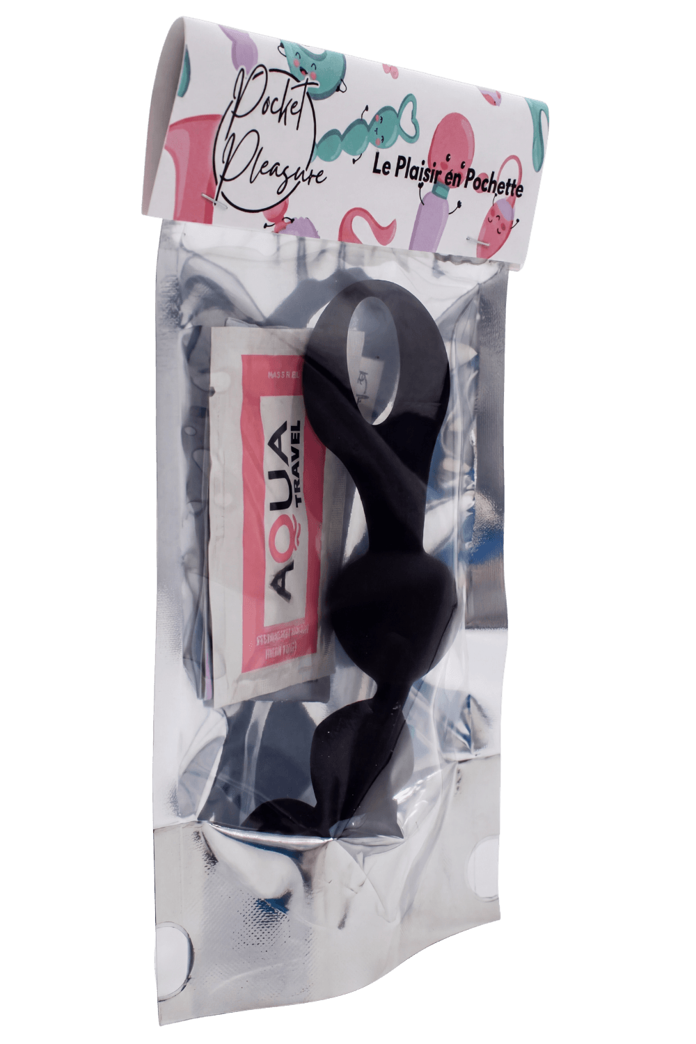 Chapelet anal 3 boules silicone 15 cm Pocket Pleasure 1 dosette lubrifiant