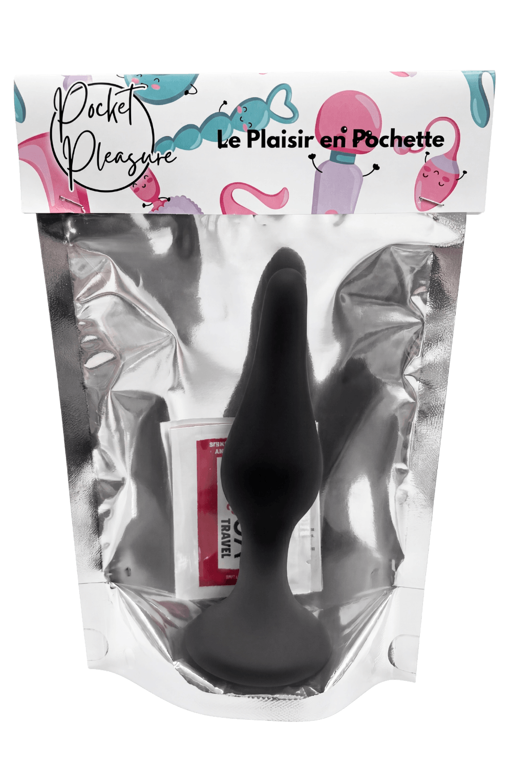 Plug Anal Noir en Silicone XL avec Ventouse Taille XL 15 cm Pocket Pleasure 1 dosette de lubrifiant