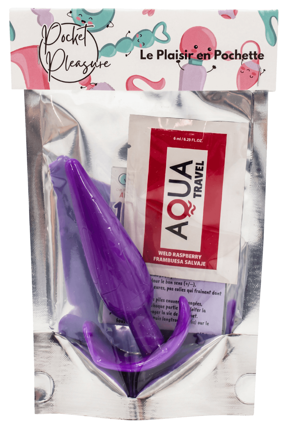 Plug anal violet souple base évasée Pocket Pleasure 1 dosette de lubrifiant