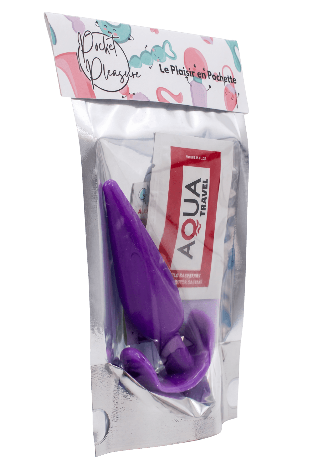 Plug anal violet souple base évasée Pocket Pleasure 1 dosette de lubrifiant