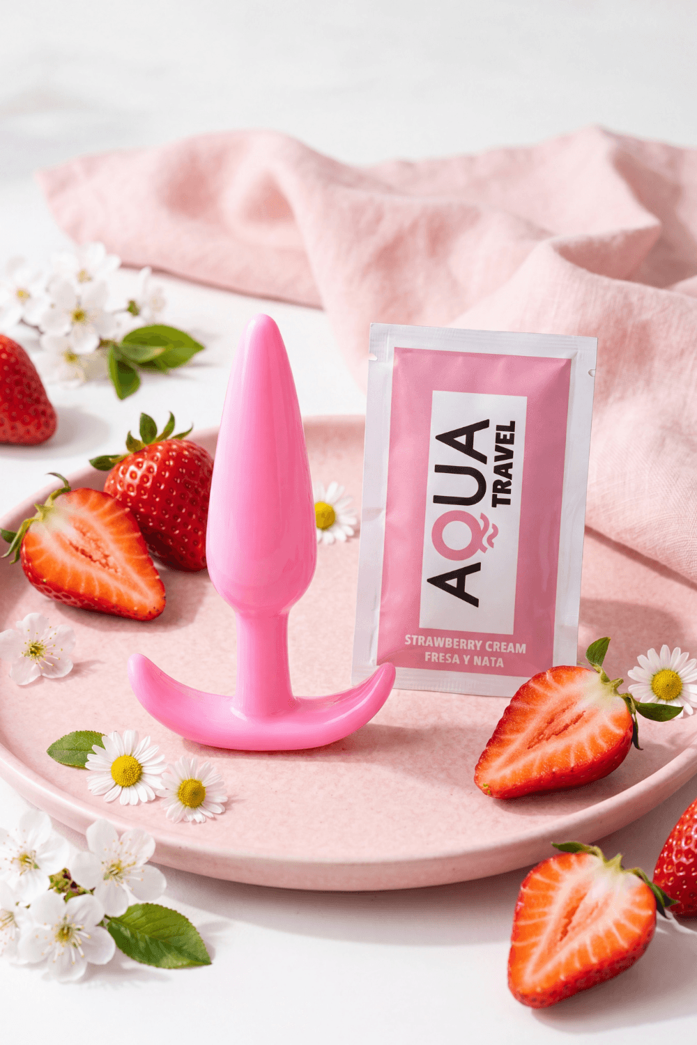 Plug anal rose souple base évasée Pocket Pleasure 1 dosette lubrifiant
