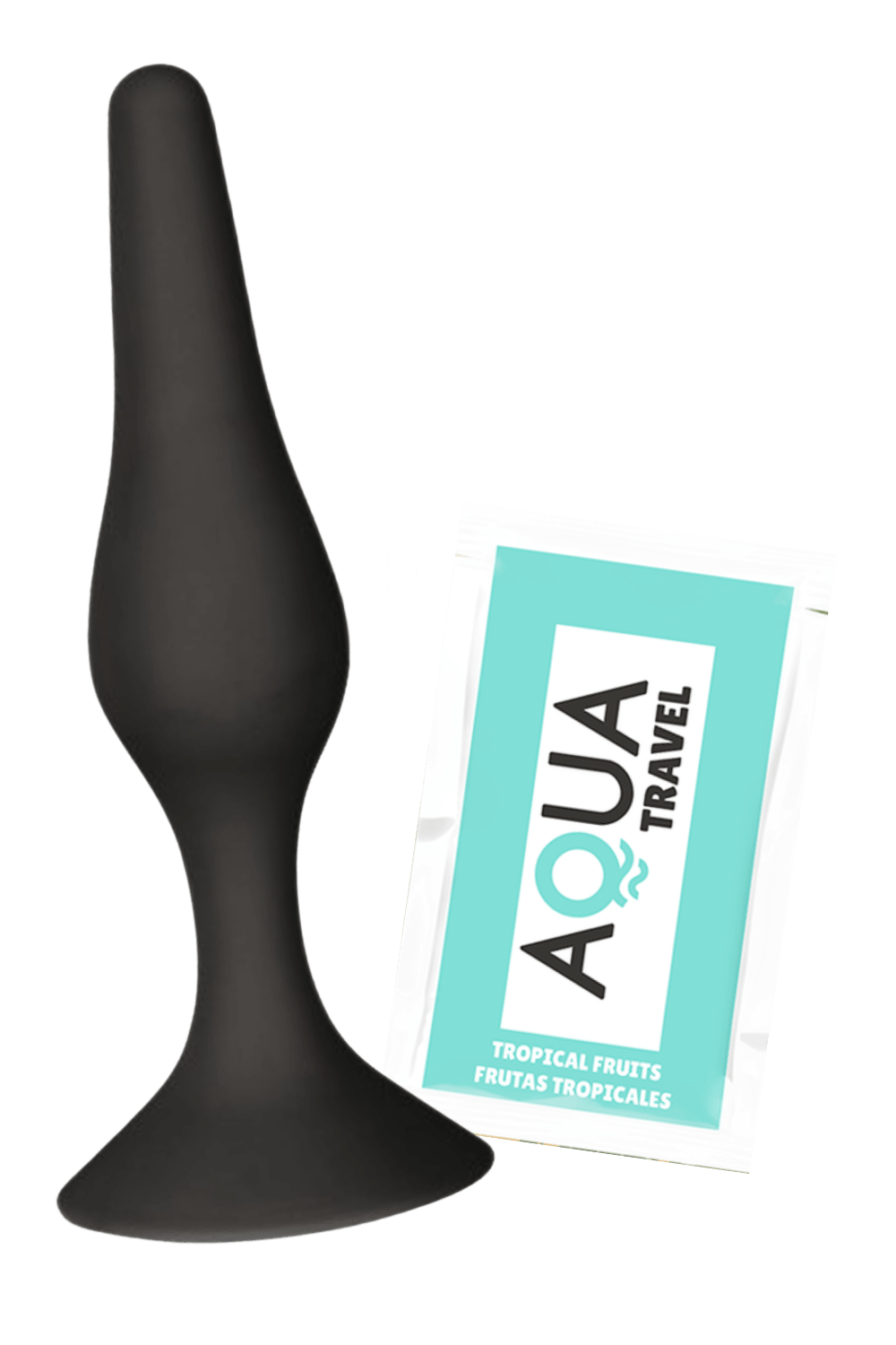 Plug Anal Noir en Silicone L avec Ventouse Taille L 12,7 cm Pocket Pleasure 1 dosette de lubrifiant