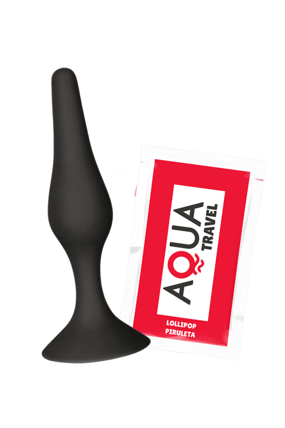 Plug Anal Noir en Silicone S avec Ventouse Taille S 10,5 cm Pocket Pleasure 1 dosette de lubrifiant