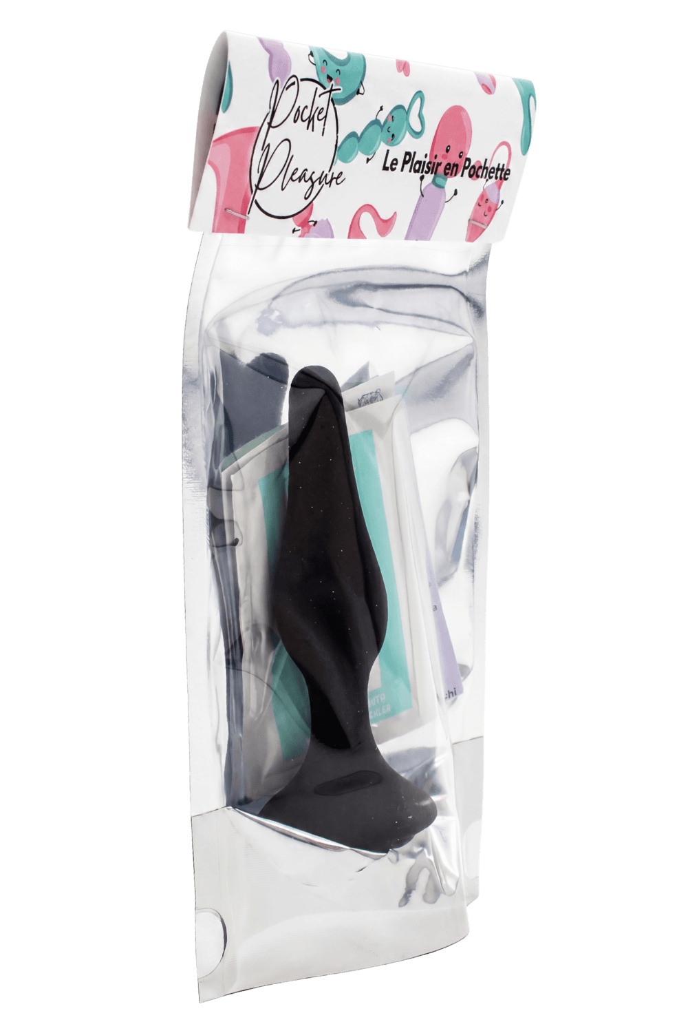 Plug Anal Noir en Silicone S avec Ventouse Taille S 10,5 cm Pocket Pleasure 1 dosette de lubrifiant