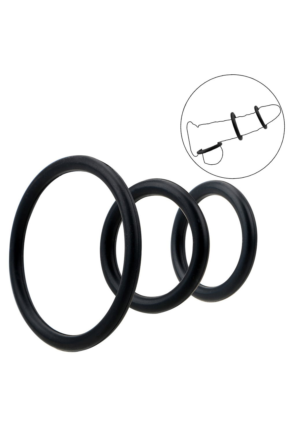 Trio d'Anneaux Péniens Silicone Noir Pocket Pleasure 1 dosette de lubrifiant