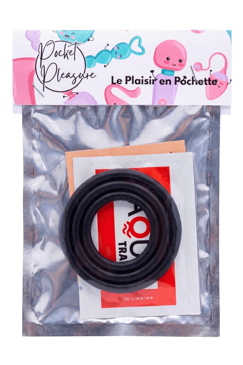Trio d'Anneaux Péniens Silicone Noir Pocket Pleasure 1 dosette de lubrifiant