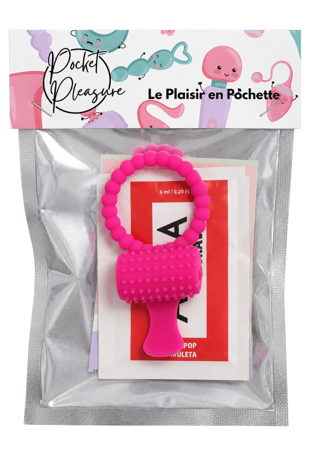 Anneau vibrant silicone avec langue picot Pocket Pleasure 1 dosette de lubrifiant