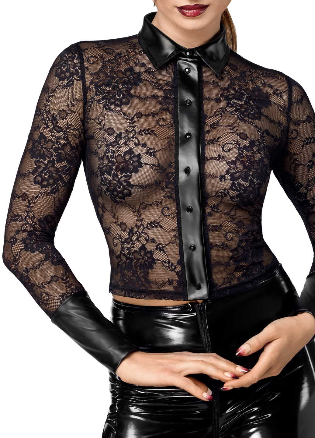 F377 Noirelle Chemise en dentelle boutonnée